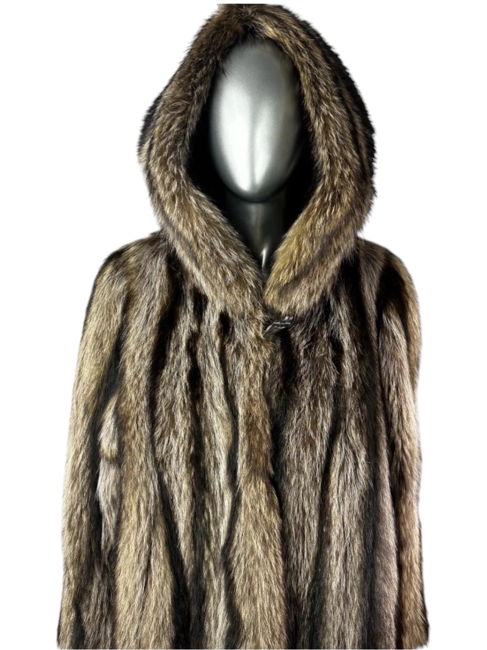 RACCOON Coat w/Hood, Silver Tip, Size XL, Certified Vintage Fur w/Storage Bag